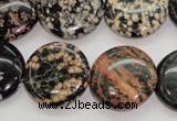 COB155 15.5 inches 20mm flat round snowflake obsidian beads