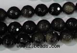 COB265 15.5 inches 10mm faceted round golden obsidian beads