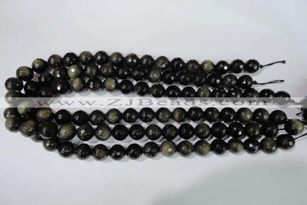 COB266 15.5 inches 12mm faceted round golden obsidian beads