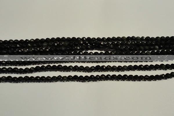 COB450 15.5 inches 4mm faceted round black obsidian beads