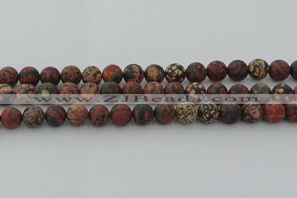 COB674 15.5 inches 12mm round matte red snowflake obsidian beads