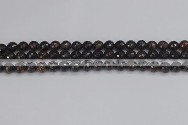 COB686 15.5 inches 8mm faceted round golden black obsidian beads