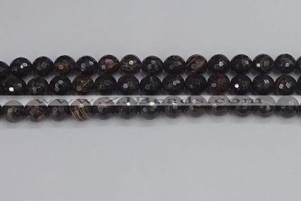 COB688 15.5 inches 12mm faceted round golden black obsidian beads