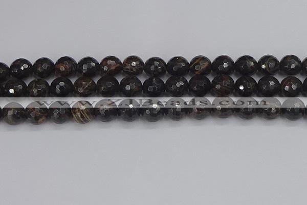 COB688 15.5 inches 12mm faceted round golden black obsidian beads