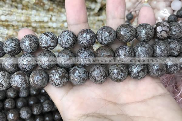 COB695 15.5 inches 14mm faceted round Chinese snowflake obsidian beads