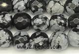 COB770 15 inches 6mm faceted round snowflake obsidian beads