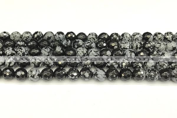COB771 15 inches 8mm faceted round snowflake obsidian beads