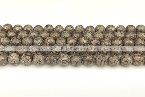 COB781 15 inches 8mm faceted round Chinese snowflake obsidian beads