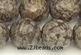 COB783 15 inches 12mm faceted round Chinese snowflake obsidian beads