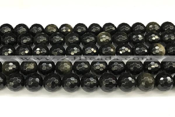 COB787 15 inches 10mm faceted round golden obsidian beads