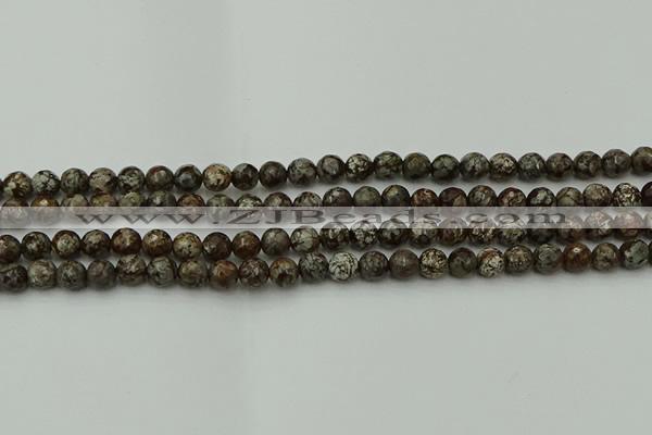 COB811 15.5 inches 6mm faceted round red snowflake obsidian beads