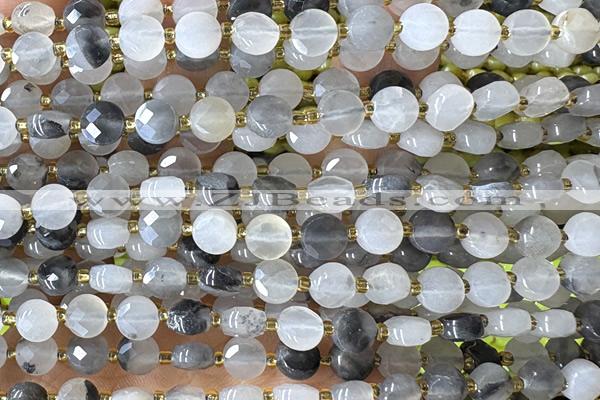 COIN141 15 inches 6mm faceted coin cloudy quartz beads