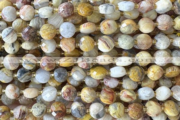 COIN147 15 inches 6mm faceted coin yellow crazy lace agate beads