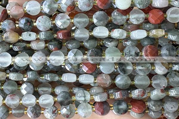 COIN154 15 inches 6mm faceted coin blood jasper beads