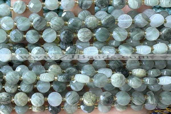 COIN156 15 inches 6mm faceted coin seaweed quartz beads