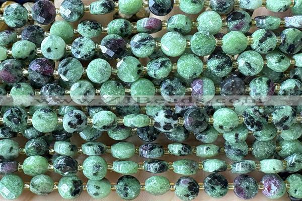 COIN160 15 inches 6mm faceted coin ruby zoisite beads