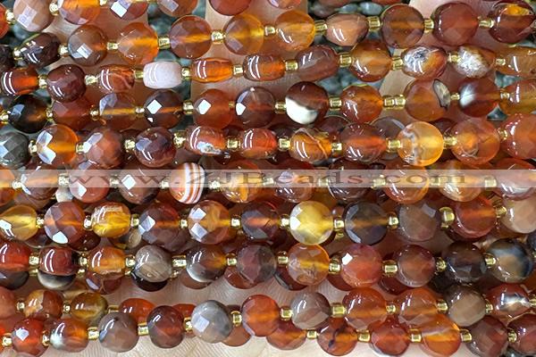 COIN176 15 inches 6mm faceted coin red agate beads
