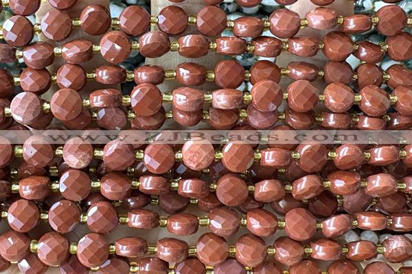 COIN177 15 inches 6mm faceted coin red jasper beads