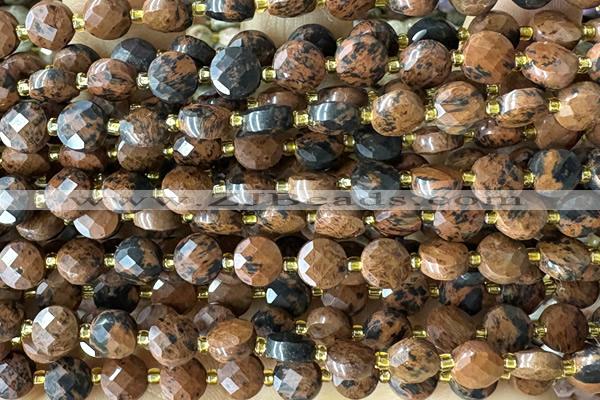 COIN191 15 inches 6mm faceted coin mahogany obsidian beads