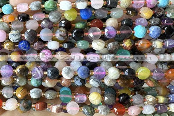 COIN193 15 inches 6mm faceted coin mix gemstone beads