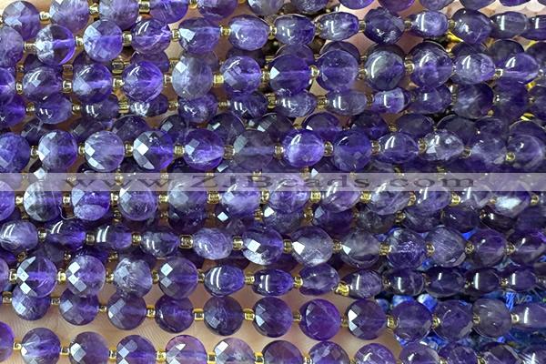 COIN202 15 inches 6mm faceted coin amethyst gemstone beads