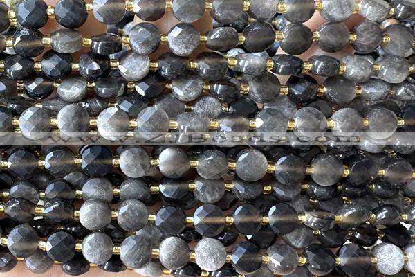 COIN207 15 inches 6mm faceted coin obsidian gemstone beads