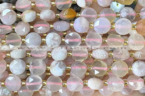 COIN225 15 inches 8mm faceted coin sakura agate beads