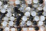 COIN231 15 inches 8mm faceted coin black rutilated quartz beads