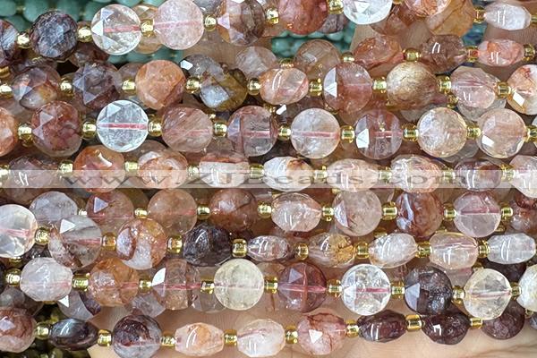 COIN239 15 inches 8mm faceted coin red quartz gemstone beads