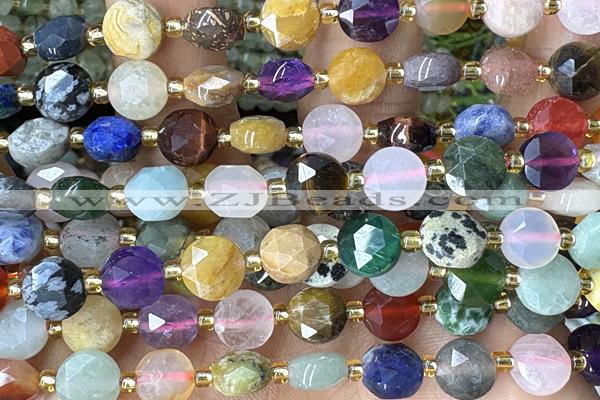COIN250 15 inches 8mm faceted coin mix gemstone beads