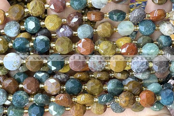 COIN252 15 inches 8mm faceted coin ocean agate gemstone beads
