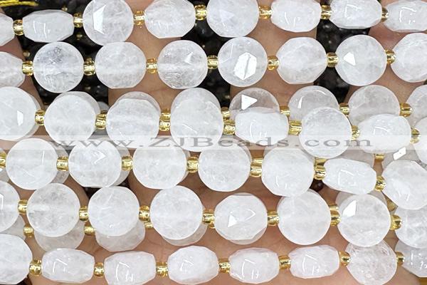 COIN270 15 inches 10mm faceted coin white jade beads
