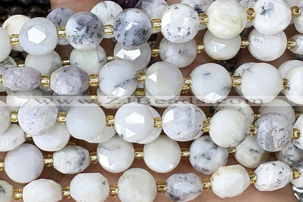 COIN273 15 inches 10mm faceted coin white opal beads