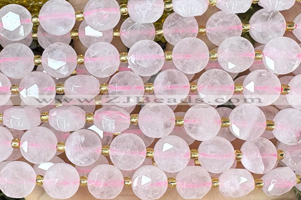 COIN274 15 inches 10mm faceted coin rose quartz beads