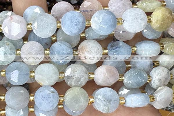 COIN281 15 inches 10mm faceted coin morganite gemstone beads