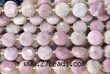 COIN282 15 inches 10mm faceted coin pink wooden jasper gemstone beads