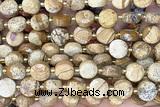 COIN286 15 inches 10mm faceted coin picture jasper beads