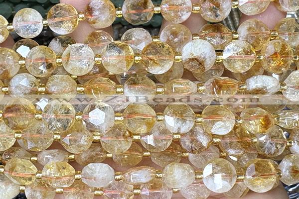 COIN295 15 inches 10mm faceted coin citrine gemstone beads