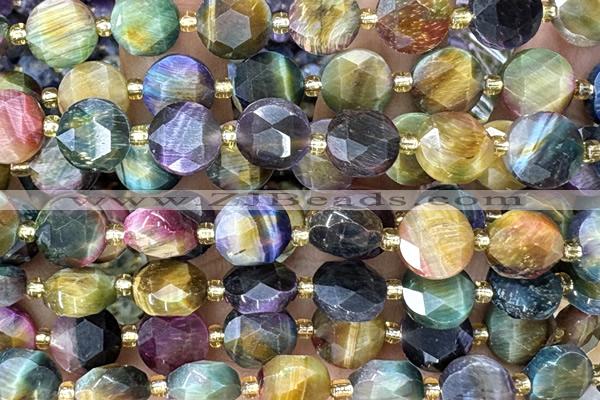 COIN304 15 inches 10mm faceted coin tiger eye beads