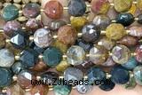 COIN305 15 inches 10mm faceted coin ocean agate beads