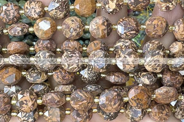 COIN307 15 inches 10mm faceted coin elephant blood jasper beads