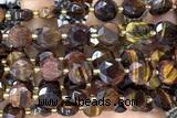 COIN308 15 inches 10mm faceted coin tiger eye beads