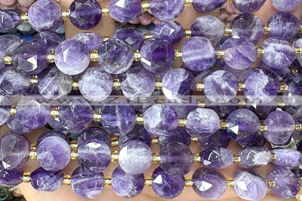 COIN318 15 inches 10mm faceted coin amethyst gemstone beads