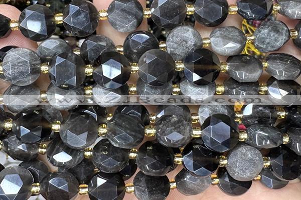 COIN319 15 inches 10mm faceted coin obsidian gemstone beads