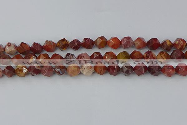 COJ1003 15.5 inches 10mm faceted nuggets red porcelain jasper beads