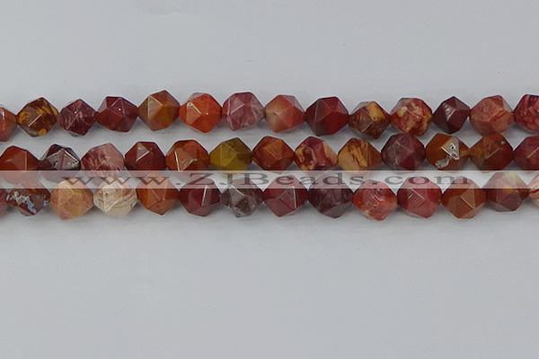 COJ1004 15.5 inches 12mm faceted nuggets red porcelain jasper beads