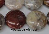 COJ235 15.5 inches 25mm flat round blood stone beads wholesale