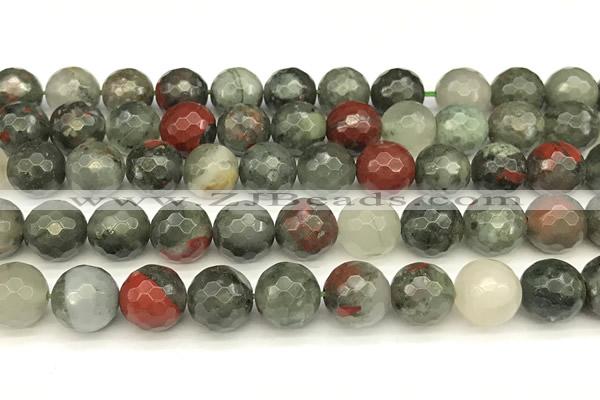 COJ498 15 inches 12mm faceted round blood jasper beads