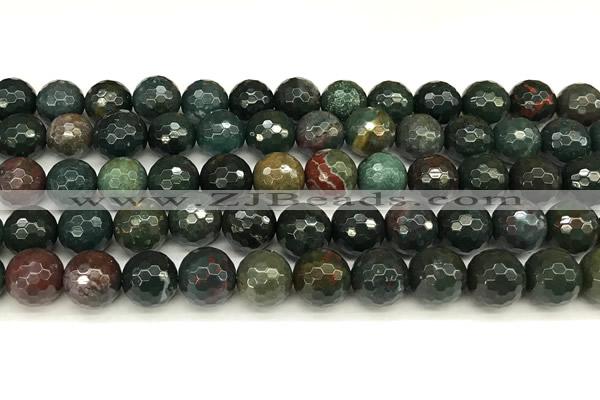 COJ502 15 inches 10mm faceted round Indian bloodstone jasper beads
