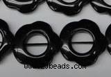 CON110 15.5 inches 22mm carved flower black onyx gemstone beads